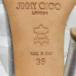 Pre Owned Jimmy Choo Silver Leather and PVC Strappy Tie Up Sandals Size 39