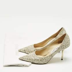 Pre Owned Jimmy Choo Gold/White Coarse Glitter Romy Pointed Toe Pumps Size 40