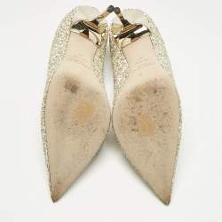 Pre Owned Jimmy Choo Gold/White Coarse Glitter Romy Pointed Toe Pumps Size 40