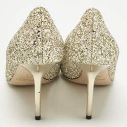 Pre Owned Jimmy Choo Gold/White Coarse Glitter Romy Pointed Toe Pumps Size 40