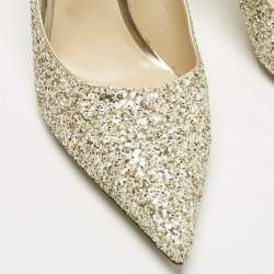 Pre Owned Jimmy Choo Gold/White Coarse Glitter Romy Pointed Toe Pumps Size 40