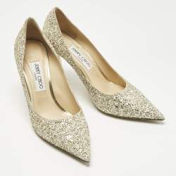 Pre Owned Jimmy Choo Gold/White Coarse Glitter Romy Pointed Toe Pumps Size 40