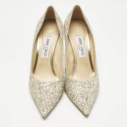 Pre Owned Jimmy Choo Gold/White Coarse Glitter Romy Pointed Toe Pumps Size 40