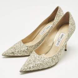 Pre Owned Jimmy Choo Gold/White Coarse Glitter Romy Pointed Toe Pumps Size 40