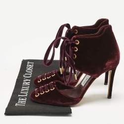 Pre Owned Jimmy Choo Burgundy Velvet Mari Lace Up Pumps Size 36