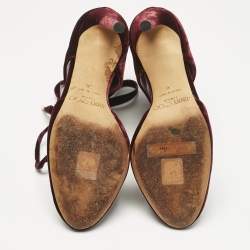 Pre Owned Jimmy Choo Burgundy Velvet Mari Lace Up Pumps Size 36