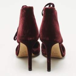 Pre Owned Jimmy Choo Burgundy Velvet Mari Lace Up Pumps Size 36