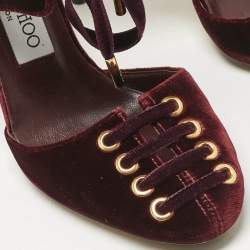 Pre Owned Jimmy Choo Burgundy Velvet Mari Lace Up Pumps Size 36