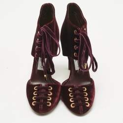 Pre Owned Jimmy Choo Burgundy Velvet Mari Lace Up Pumps Size 36