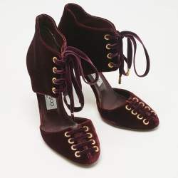 Pre Owned Jimmy Choo Burgundy Velvet Mari Lace Up Pumps Size 36