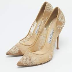 Pre Owned Jimmy Choo Beige Lace Abel Pumps Size 38.5