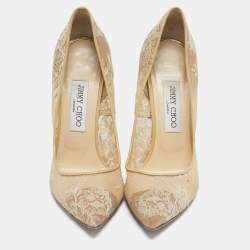 Pre Owned Jimmy Choo Beige Lace Abel Pumps Size 38.5