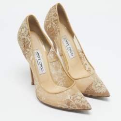 Pre Owned Jimmy Choo Beige Lace Abel Pumps Size 38.5
