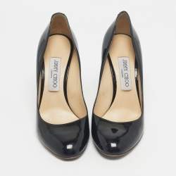 Pre Owned Jimmy Choo Black Patent Leather Georgia Round Toe Pumps Size 38.5