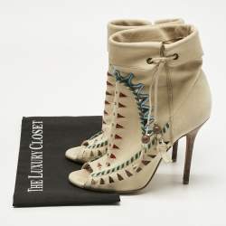 Pre Owned Jimmy Choo Beige Suede Embellished 'Zanzibar' Cut-Out Booties Size 38