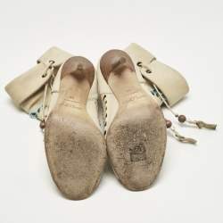 Pre Owned Jimmy Choo Beige Suede Embellished 'Zanzibar' Cut-Out Booties Size 38