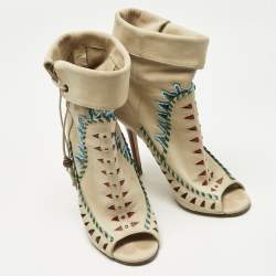 Pre Owned Jimmy Choo Beige Suede Embellished 'Zanzibar' Cut-Out Booties Size 38