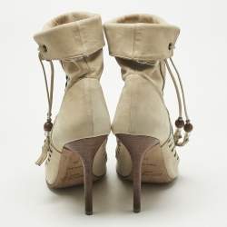 Pre Owned Jimmy Choo Beige Suede Embellished 'Zanzibar' Cut-Out Booties Size 38