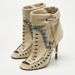 Pre Owned Jimmy Choo Beige Suede Embellished 'Zanzibar' Cut-Out Booties Size 38