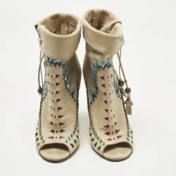 Pre Owned Jimmy Choo Beige Suede Embellished 'Zanzibar' Cut-Out Booties Size 38