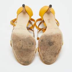 Pre Owned Jimmy Choo Yellow Leather T Strap Sandals Size 38.5