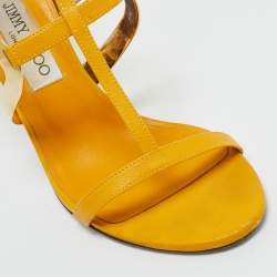 Pre Owned Jimmy Choo Yellow Leather T Strap Sandals Size 38.5