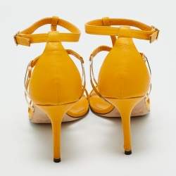 Pre Owned Jimmy Choo Yellow Leather T Strap Sandals Size 38.5