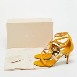 Pre Owned Jimmy Choo Yellow Leather T Strap Sandals Size 38.5