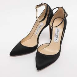 Pre Owned Jimmy Choo Black Suede Lucy Ankle Strap Pointed Toe D'orsay Pumps Size 36