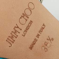 Pre Owned Jimmy Choo Blue Patent Leather Saeda Crystal Pointed Toe Pumps Size 38.5