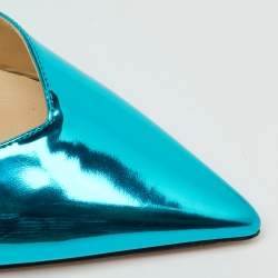 Pre Owned Jimmy Choo Blue Patent Leather Saeda Crystal Pointed Toe Pumps Size 38.5