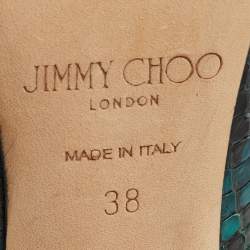 Pre Owned Jimmy Choo Green/Blue Snakeskin Vamp Crystal Embellished Ankle Strap Pumps Size 38