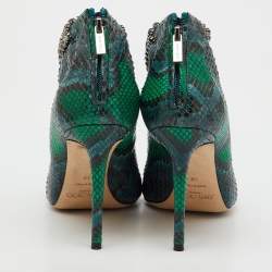 Pre Owned Jimmy Choo Green/Blue Snakeskin Vamp Crystal Embellished Ankle Strap Pumps Size 38