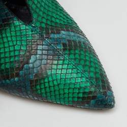Pre Owned Jimmy Choo Green/Blue Snakeskin Vamp Crystal Embellished Ankle Strap Pumps Size 38