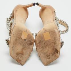 Pre Owned Jimmy Choo Beige PVC and Suede josefine 100 Crystals Embellished Sandals Size 40