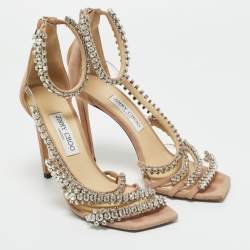 Pre Owned Jimmy Choo Beige PVC and Suede josefine 100 Crystals Embellished Sandals Size 40
