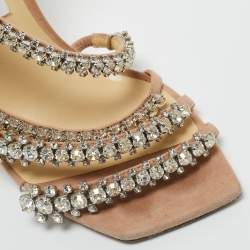 Pre Owned Jimmy Choo Beige PVC and Suede josefine 100 Crystals Embellished Sandals Size 40