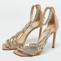 Pre Owned Jimmy Choo Beige PVC and Suede josefine 100 Crystals Embellished Sandals Size 40