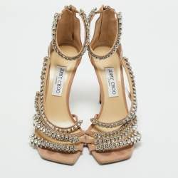 Pre Owned Jimmy Choo Beige PVC and Suede josefine 100 Crystals Embellished Sandals Size 40