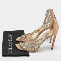 Pre Owned Jimmy Choo Beige PVC and Suede josefine 100 Crystals Embellished Sandals Size 40
