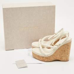 Pre Owned Jimmy Choo Cream Leather Diosa Wedge Sandals Size 40