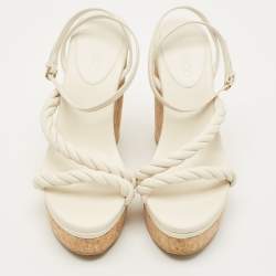 Pre Owned Jimmy Choo Cream Leather Diosa Wedge Sandals Size 40