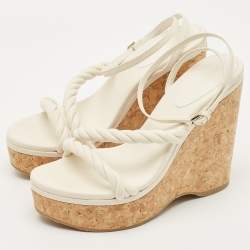Pre Owned Jimmy Choo Cream Leather Diosa Wedge Sandals Size 40