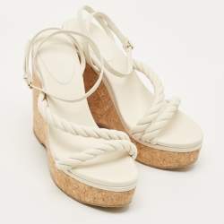 Pre Owned Jimmy Choo Cream Leather Diosa Wedge Sandals Size 40