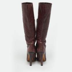Pre Owned Jimmy Choo Burgundy Python Leather Knee High Boots Size 39
