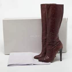 Pre Owned Jimmy Choo Burgundy Python Leather Knee High Boots Size 39