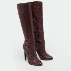 Pre Owned Jimmy Choo Burgundy Python Leather Knee High Boots Size 39