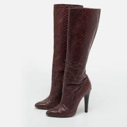 Pre Owned Jimmy Choo Burgundy Python Leather Knee High Boots Size 39