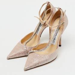 Pre Owned Jimmy Choo Metallic Lurex Fabric Talika Crystal Embellished Ankle Strap Pumps Size 36