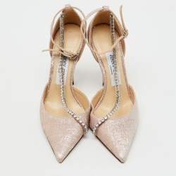 Pre Owned Jimmy Choo Metallic Lurex Fabric Talika Crystal Embellished Ankle Strap Pumps Size 36